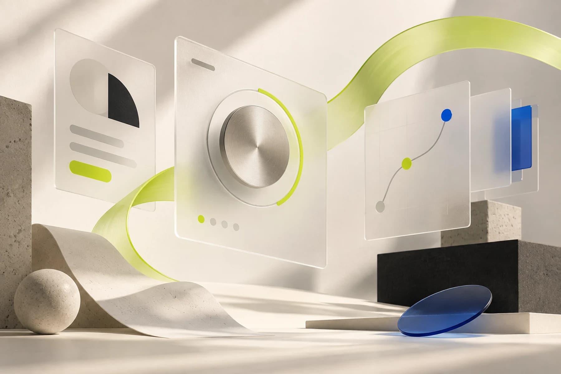 Abstract translucent interface planes representing human-centered product design