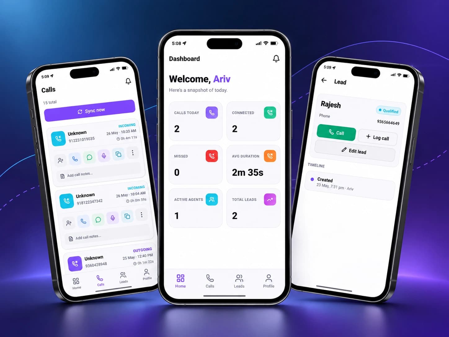 CallPulse application screens