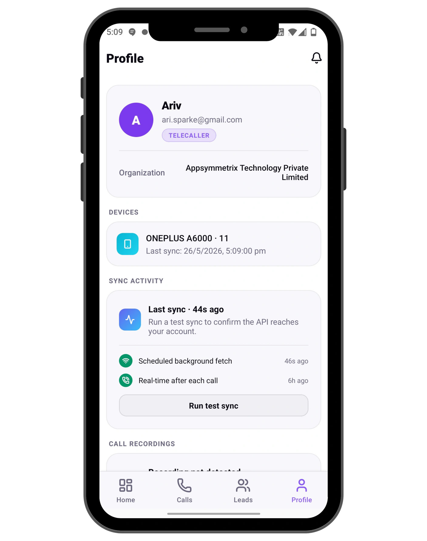 User profile, device and synchronization activity