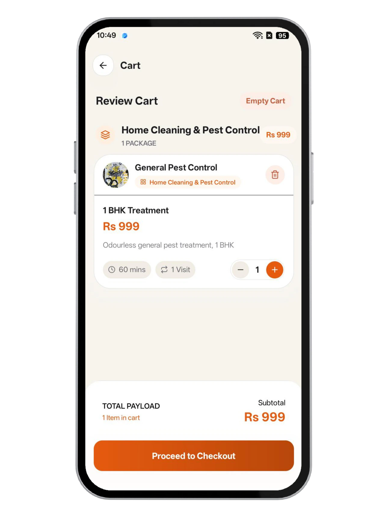 Service cart and checkout screen