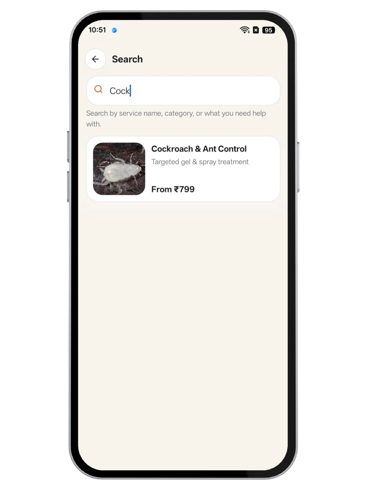 Service search results screen