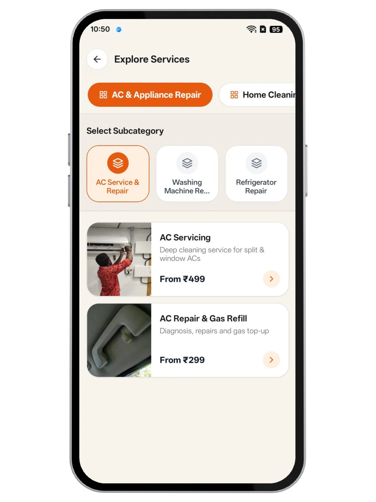 Explore services screen