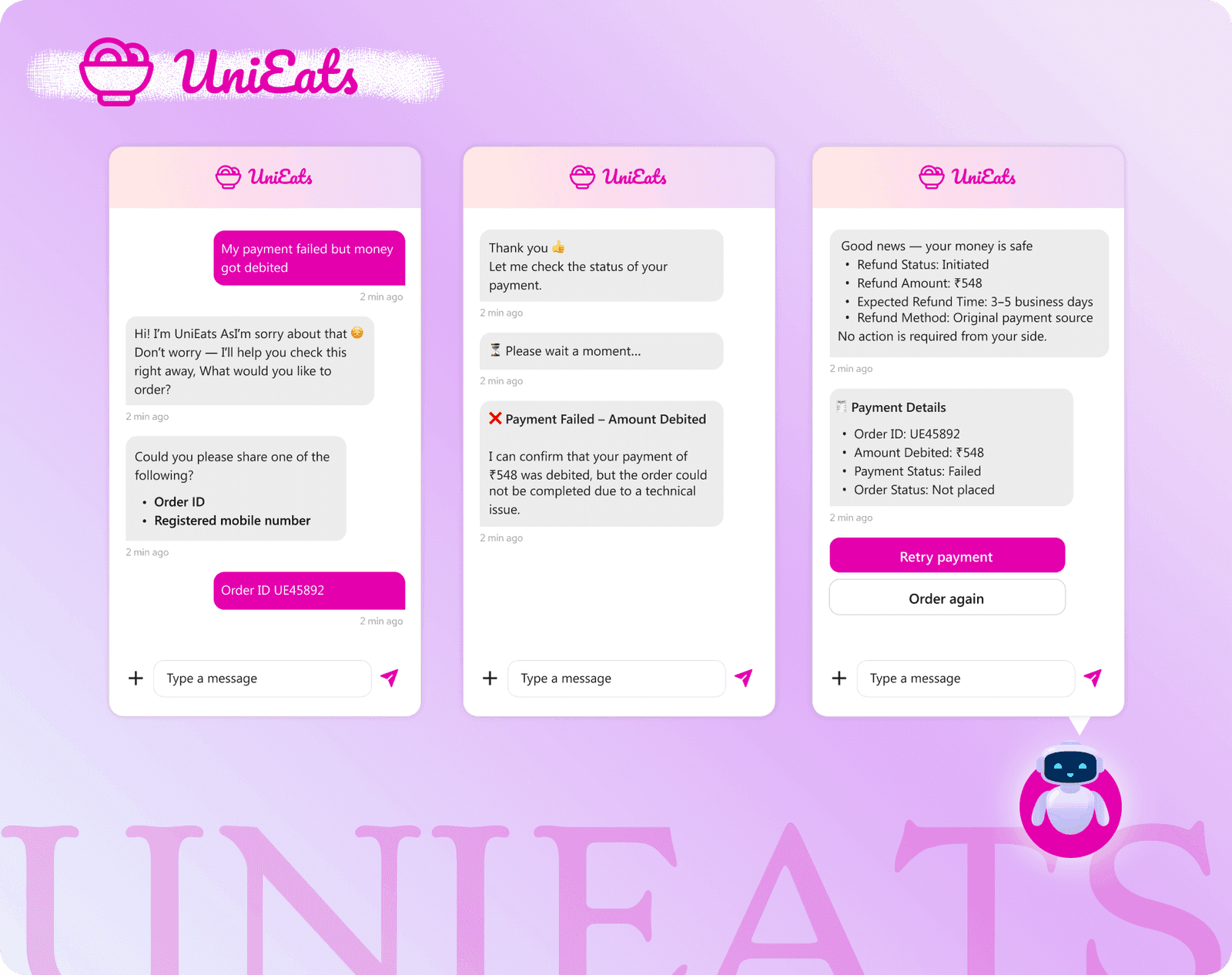 Unieats - Smart Customer Resolution application screens