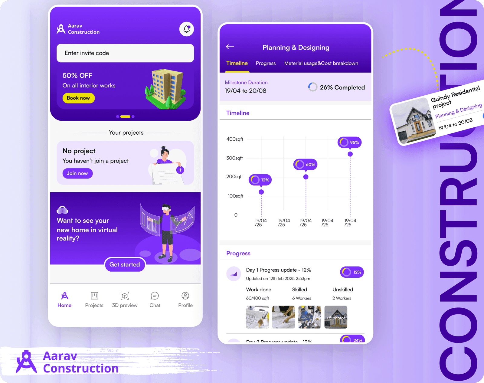 Aarav Construction Suite application screens