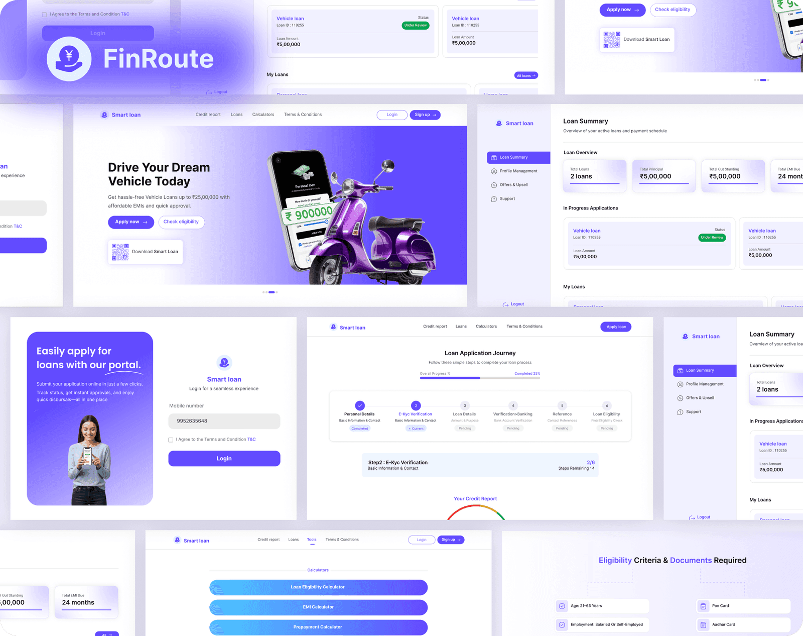 FinRoute application screens