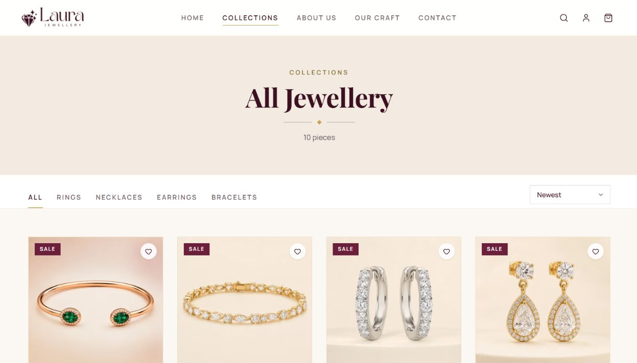 Laura Jewellery collection filters and product grid